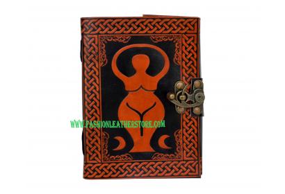 Mother Earth Goddess Celtic Shadow Orange With Black leather journal diary notebook sketchbook Handmade India 